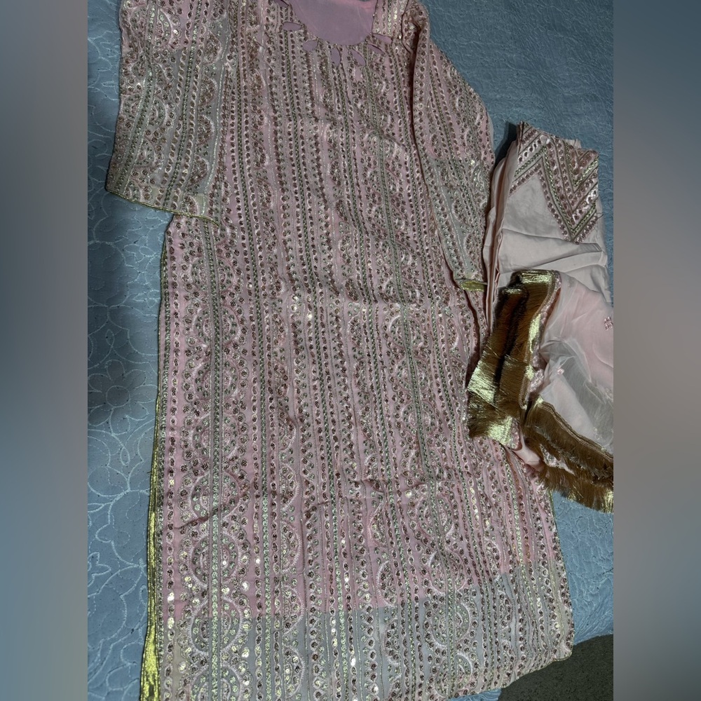 Pink and Gold Embellished Dress